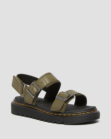 Olive Kids' Dr Martens Junior Kyle Leather Sandals | CA 722LIS